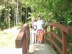Horny granny sucking old penis in the forest