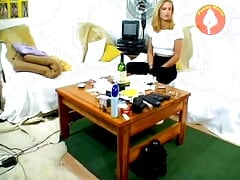 Sweet blonde chick from Germany playing with her toys