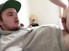Assjob makes him cum in his own mouth! Premature accident fail lol