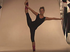 Mashka Pizdaletova wearing pink socks having fun during stretching