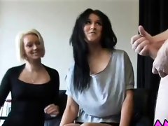 MILFs Olivia Danes and Summer flash their butts to a horny guy
