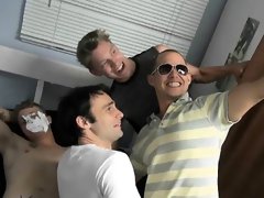 Crazy gay chaps enjoy a group action and suck dongs