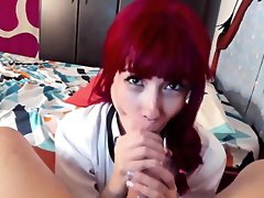 Redhead filmed sucking cock at home in sensual cam sceens