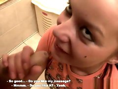 Hot Russian amateur in the bathroom sucking dick