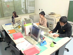 Hairy pussy Japanese girl gets fucked good on the office table