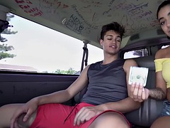 Str8 filmed a stud fucking a handsome guy in a public van outdoors