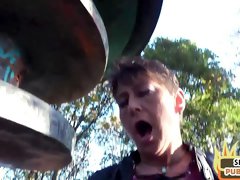 Public slut drilled by big white cock in wet pussy hole