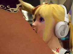 A cute gamer girl gets her ass fucked hard by a sexy dickgirl in the gaming bedroom