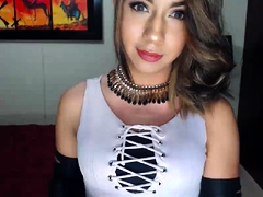 Beautiful webcam tranny provocatively jerks off her long rod