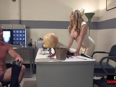 BDSM nurse femina dominates over male in medical room
