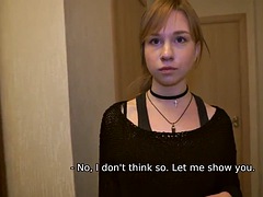 DEBT4k. Unemployed girl has to ride a mature mans cock for a new iPhone