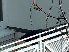 Spy BBW milf neighbor when she clean her balcony in tanga 1