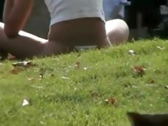 Amazing girl in thong making out in park