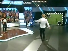 Sexy girl trying to score a goal