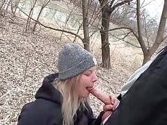 Topless Outdoor Blowjob in the Cold