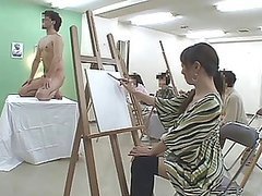 Japanese Babe Gives A Mean Blowjob After Painting